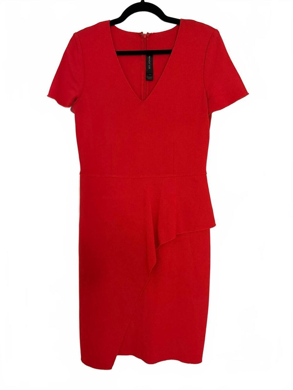 St. John Red Short Sleeve Peplum Dress Size 6